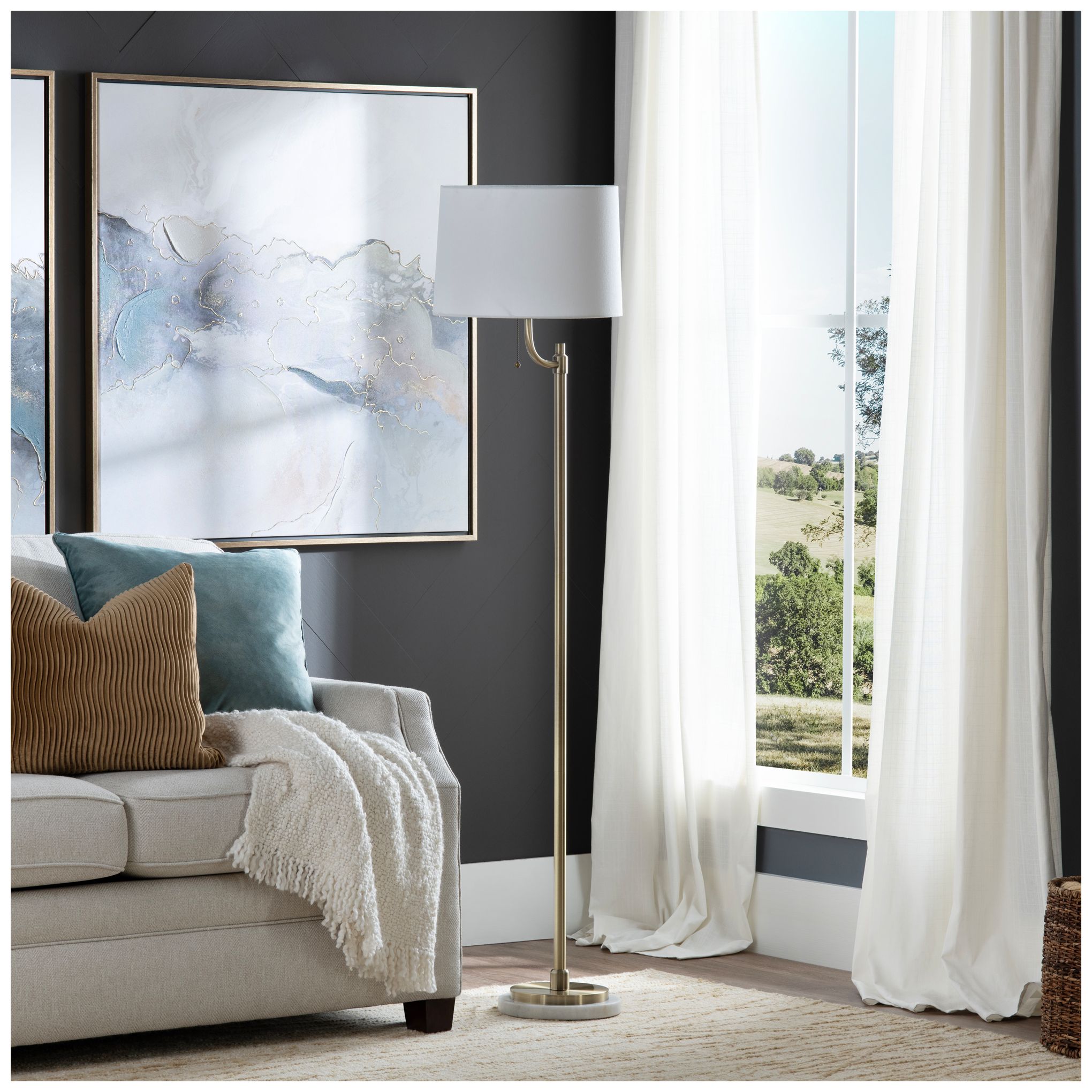 Image 4 65.5"H Brass Floor Lamp with White Fabric Shade more views