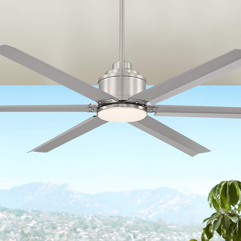 Image 1 65" Casa Vieja Ultra Breeze Nickel Wet LED Ceiling Fan with Remote