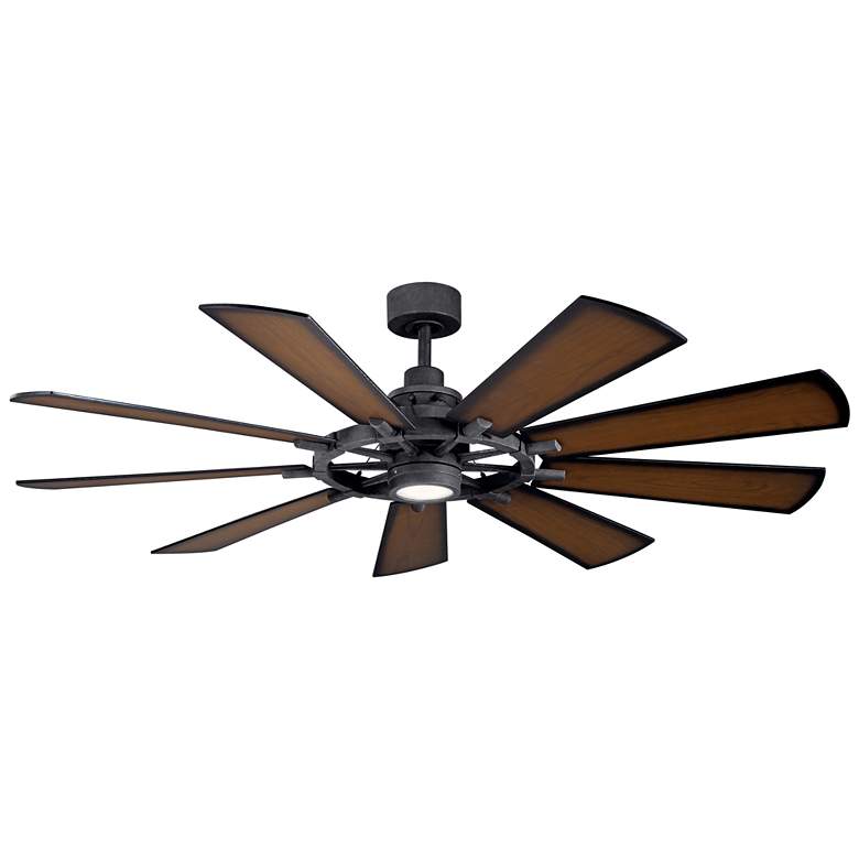 65&quot; Kichler Gentry Black LED Wagon Wheel Ceiling Fan with Wall Control