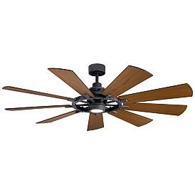 Image3 of 65" Kichler Gentry Black LED Wagon Wheel Ceiling Fan with Wall Control more views