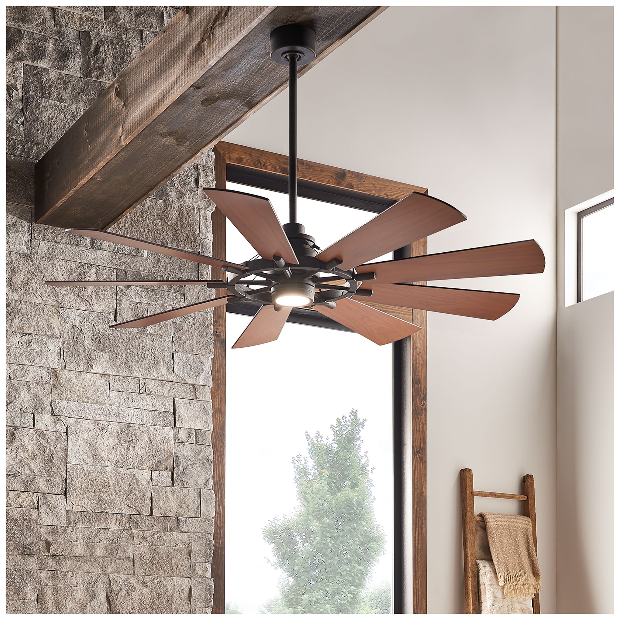 65" Kichler Gentry Distressed Black LED Ceiling Fan