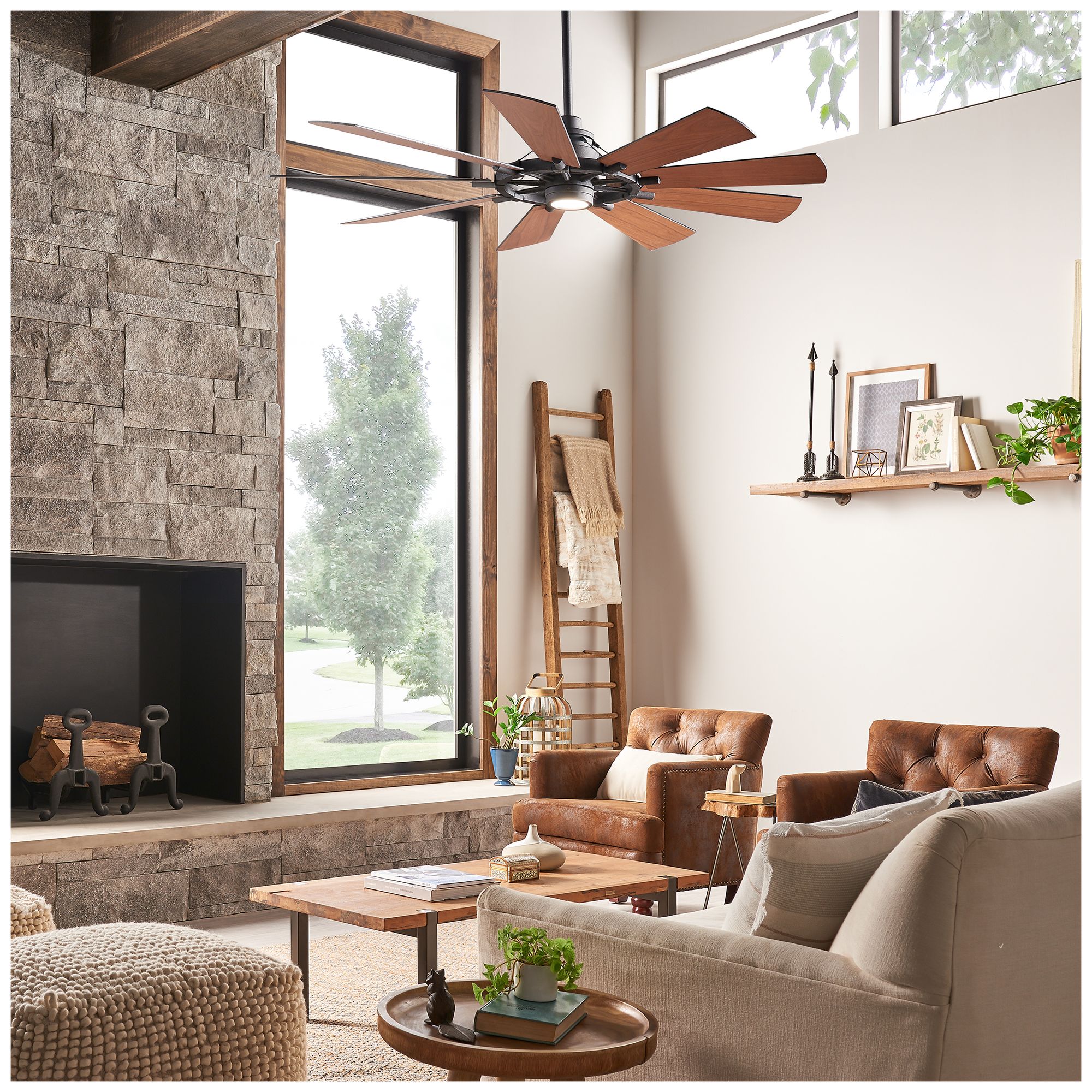 65" Kichler Gentry Distressed Black LED Ceiling Fan