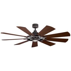 65&quot; Kichler Gentry Weathered Zinc LED Ceiling Fan with Wall Control