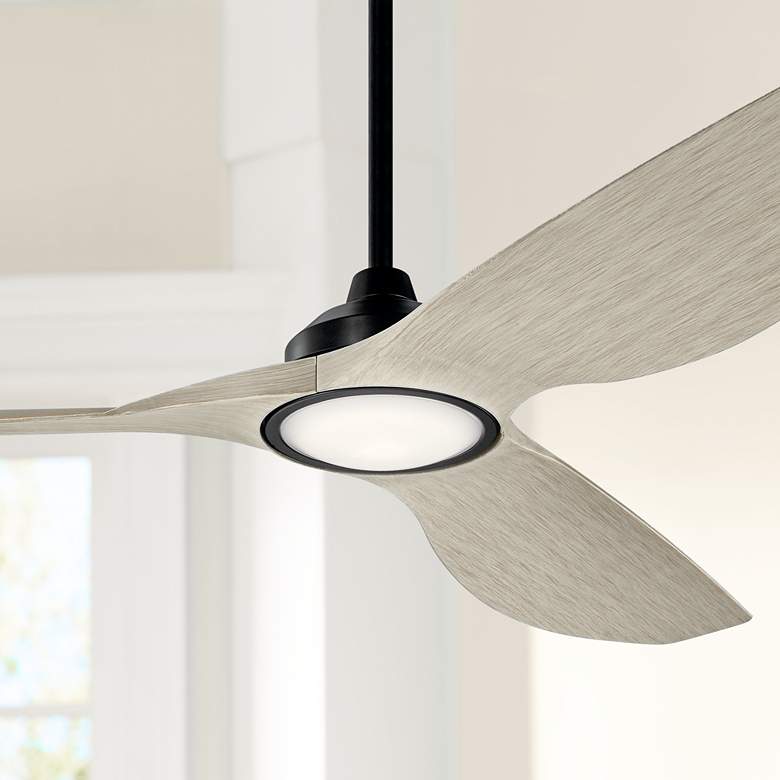 Image 1 65 inch Kichler Imari Black Damp Rated Modern LED Fan with Wall Control
