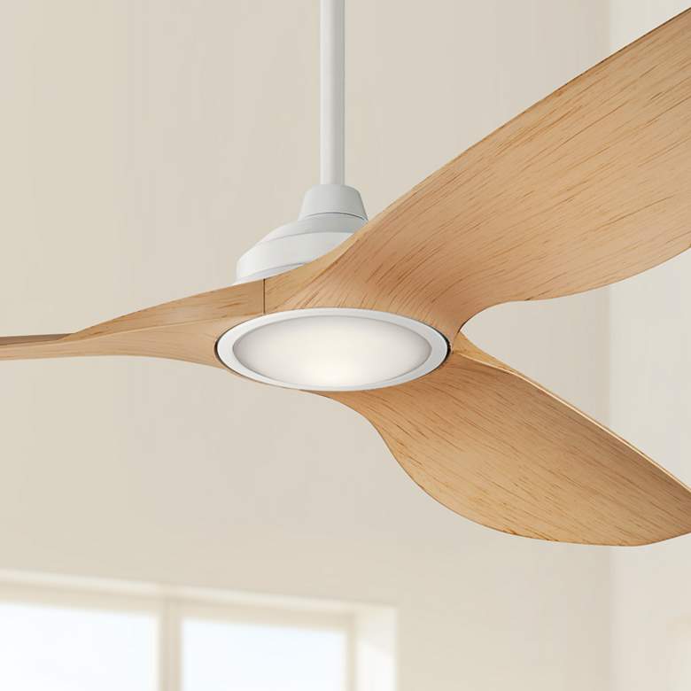 Image 1 65 inch Kichler Imari Oak Matte White LED Ceiling Fan with Wall Control