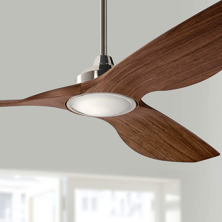 Image 1 65 inch Kichler Imari Walnut and Nickel LED Ceiling Fan with Wall Control