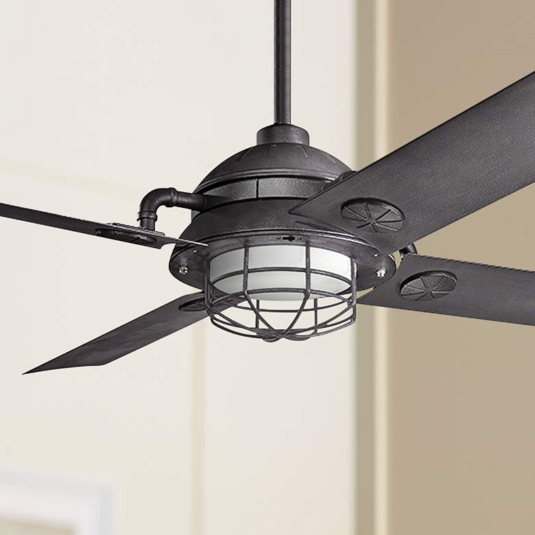 Image 1 65 inch Kichler Maor LED Black Finish Damp Rated Pull Chain Ceiling Fan