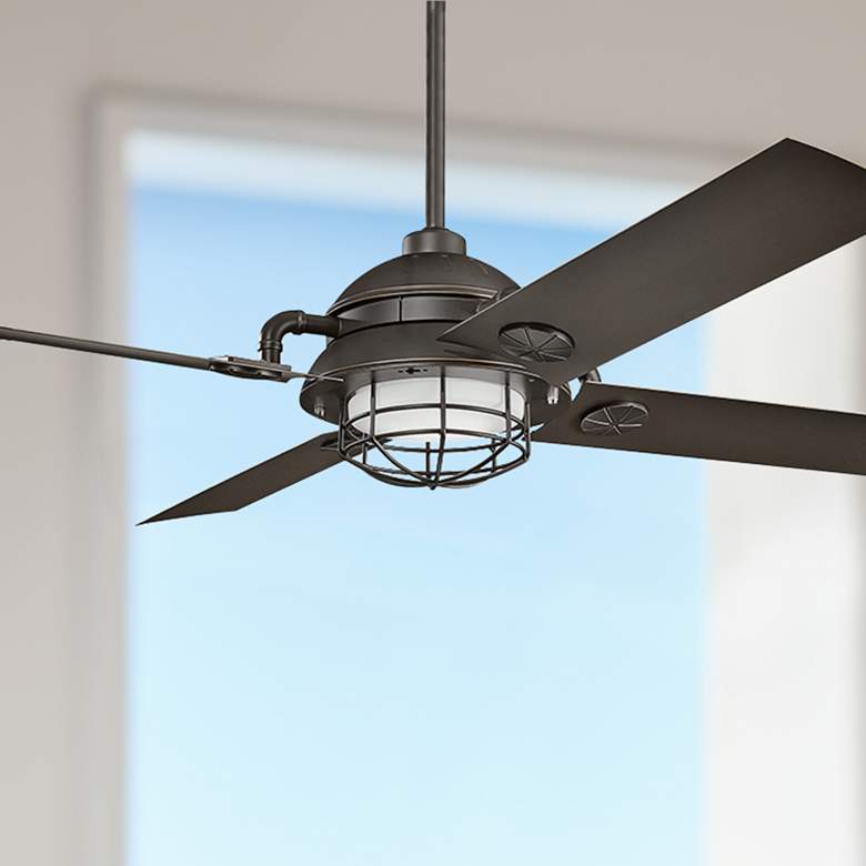 Image 1 65" Kichler Maor LED Olde Bronze Cage Ceiling Fan with Pull Chain