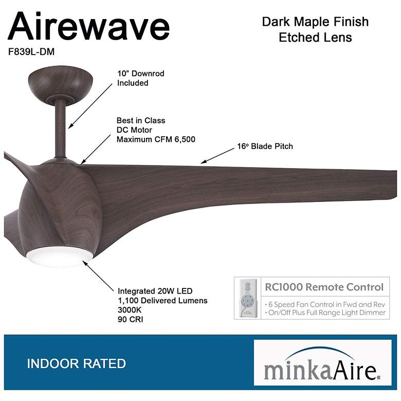 Image 7 65" Minka Aire Airewave Dark Maple Indoor LED Ceiling Fan with Remote more views