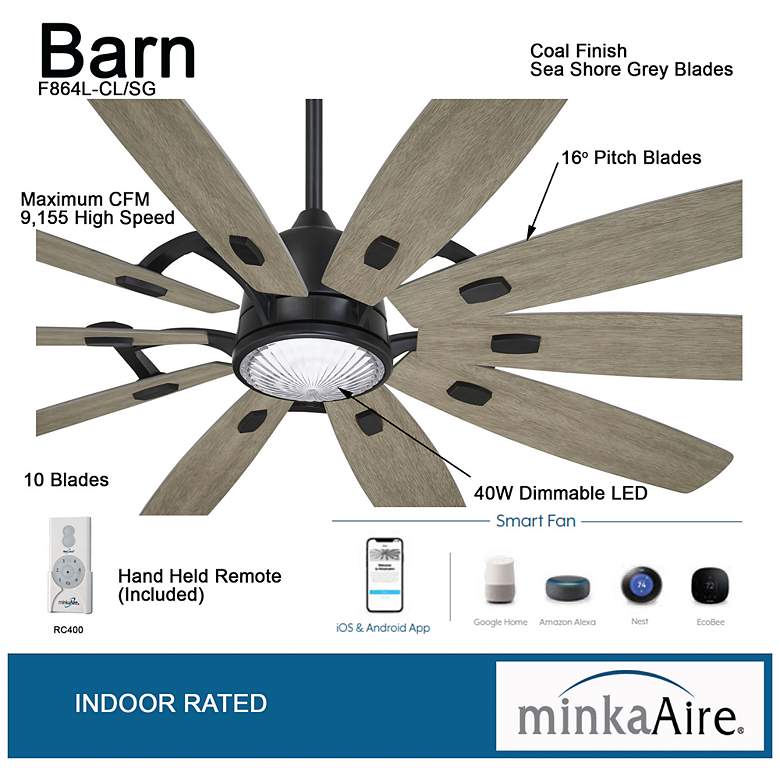 Image 6 65 inch Minka Aire Barn Coal Finish LED Light Rustic Smart Ceiling Fan more views