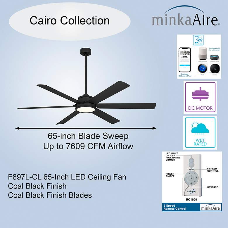 Image 6 65" Minka Aire Cairo Coal Black LED Smart Ceiling Fan more views