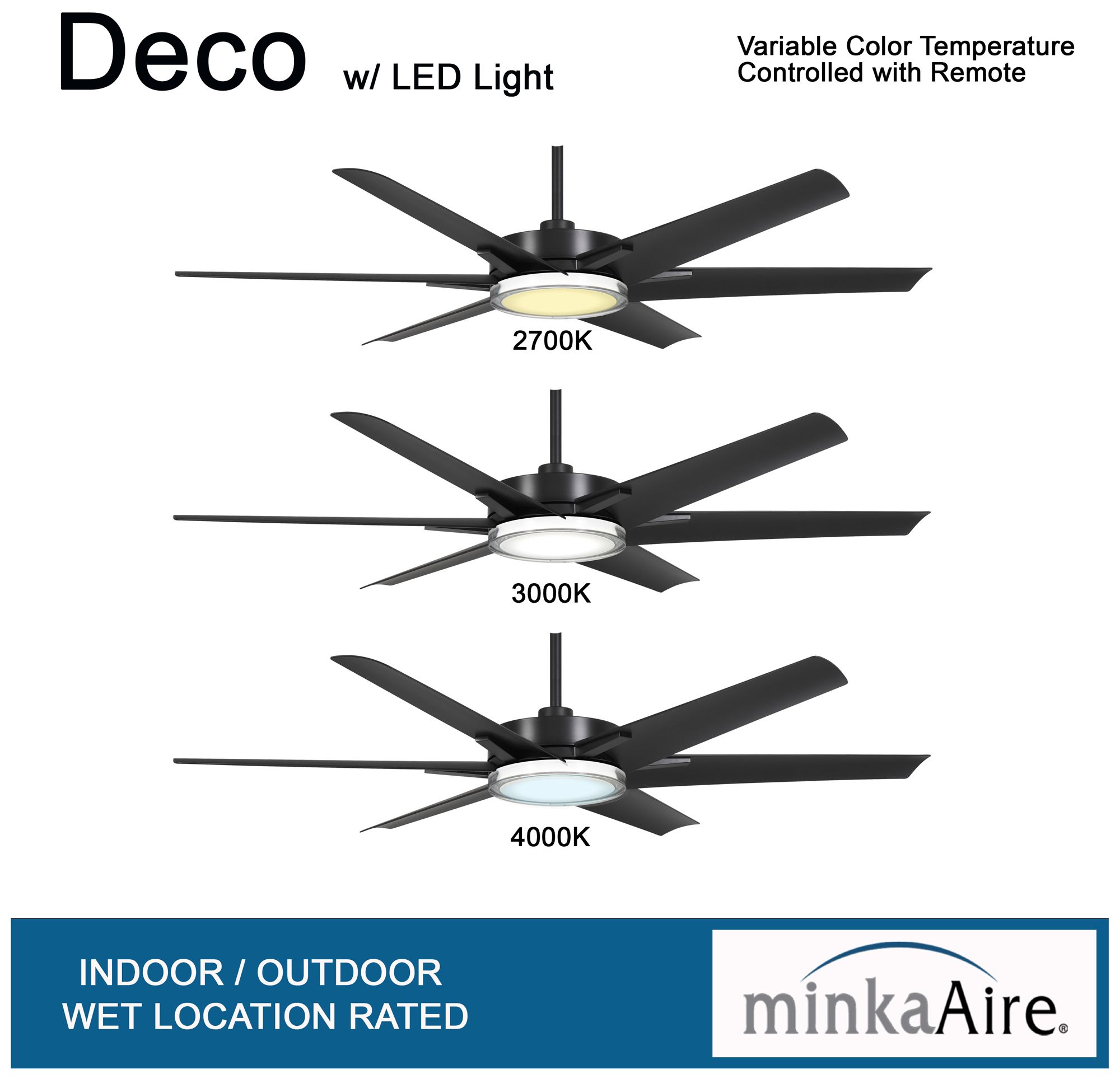 65" Minka Aire Deco Coal Outdoor Rated CCT LED Ceiling Fan with Remote