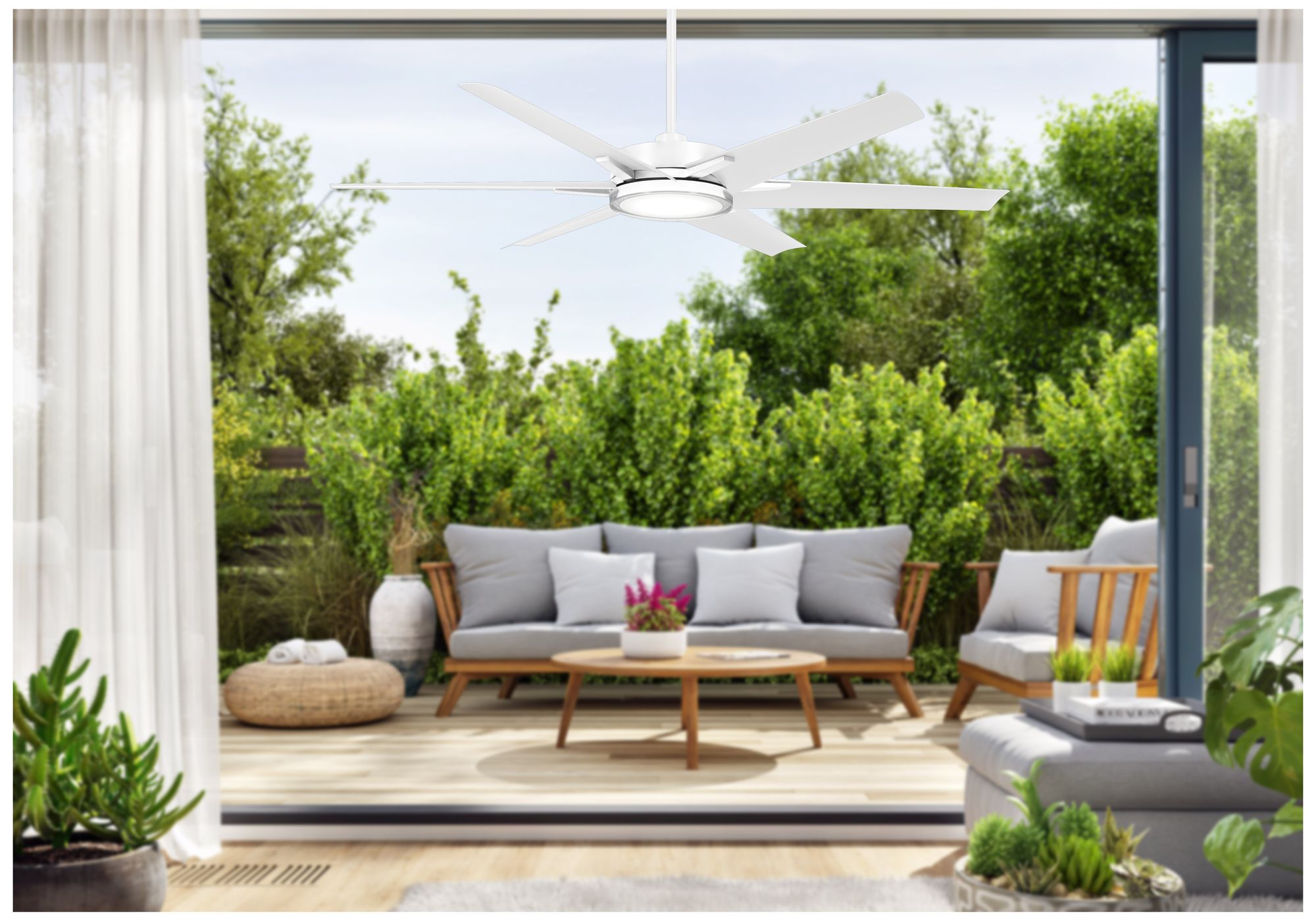 65" Minka Aire Deco Flat White Outdoor CCT LED Ceiling Fan with Remote