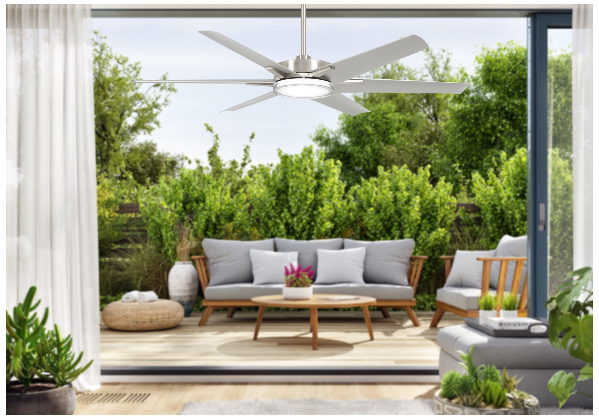 65" Minka Aire Deco Wet LED Brushed Nickel Ceiling Fan with Remote