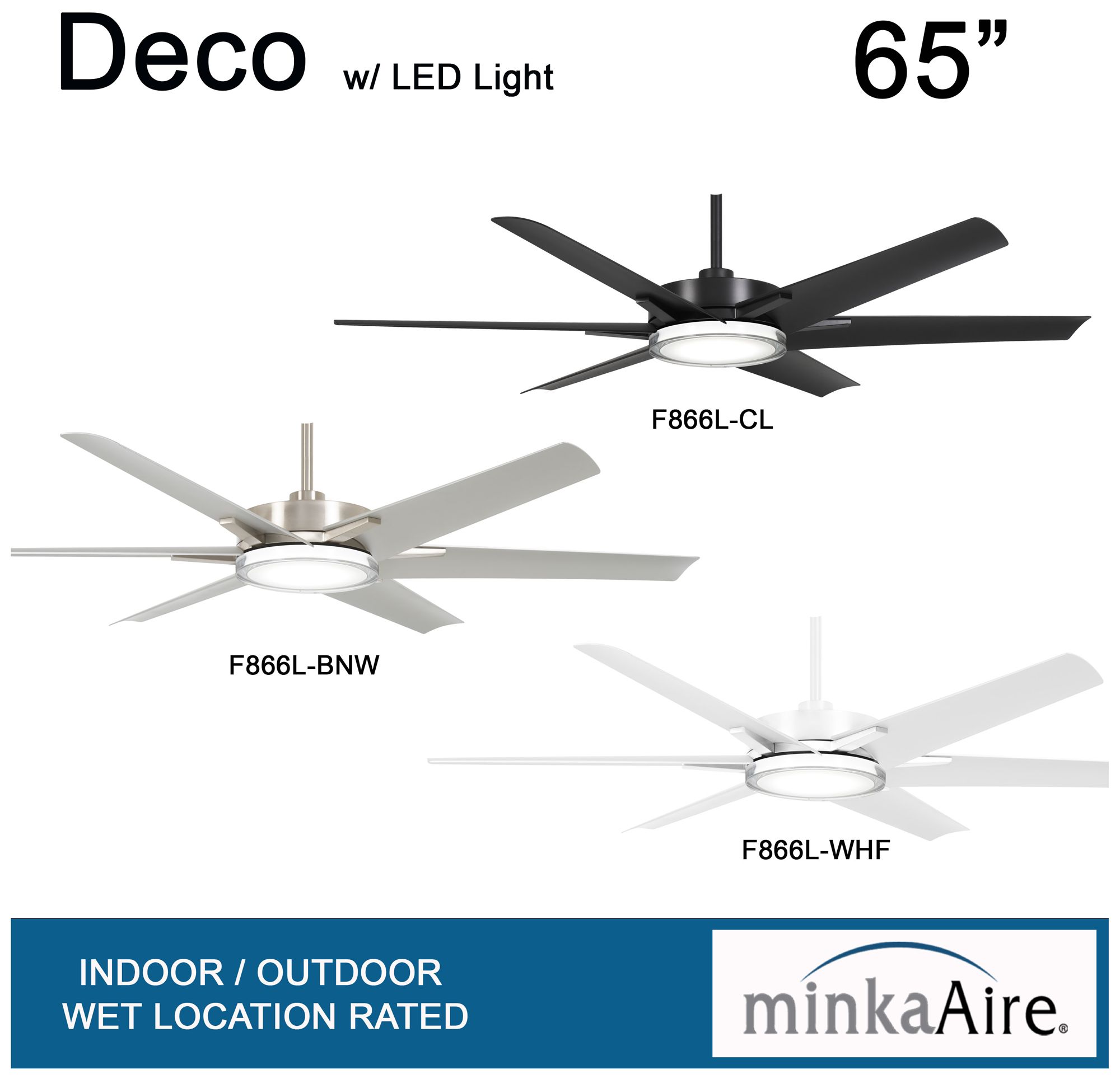 65" Minka Aire Deco Wet LED Brushed Nickel Ceiling Fan with Remote