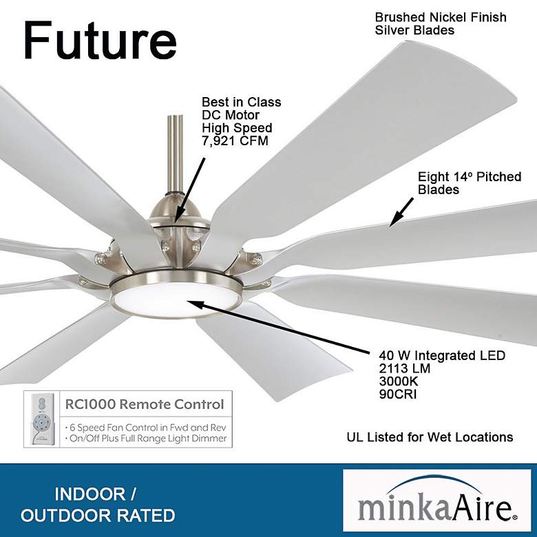 Image 7 65" Minka Aire Future Brushed Nickel LED Outdoor Fan with Remote more views