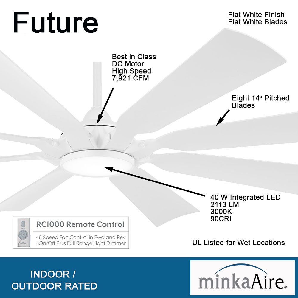 65" Minka Aire Future Flat White LED Outdoor Ceiling Fan with Remote