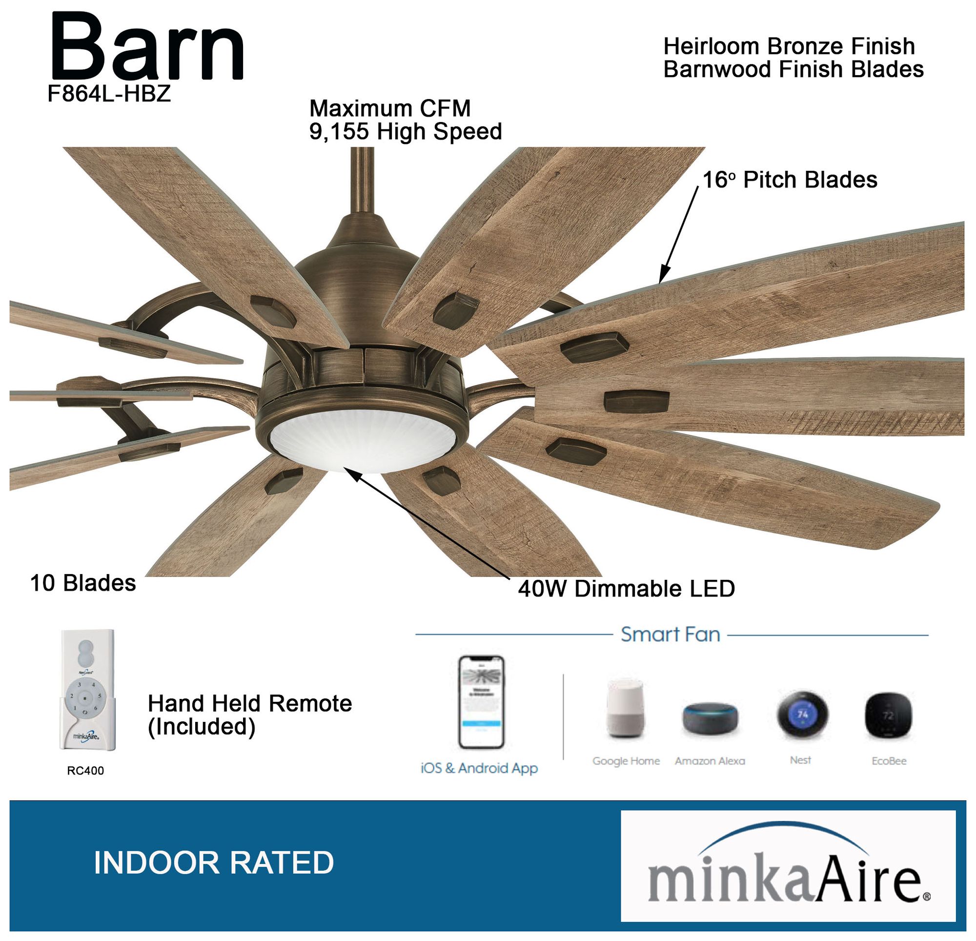 65" Minka Aire Heirloom Bronze Rustic Barn LED Smart Ceiling Fan