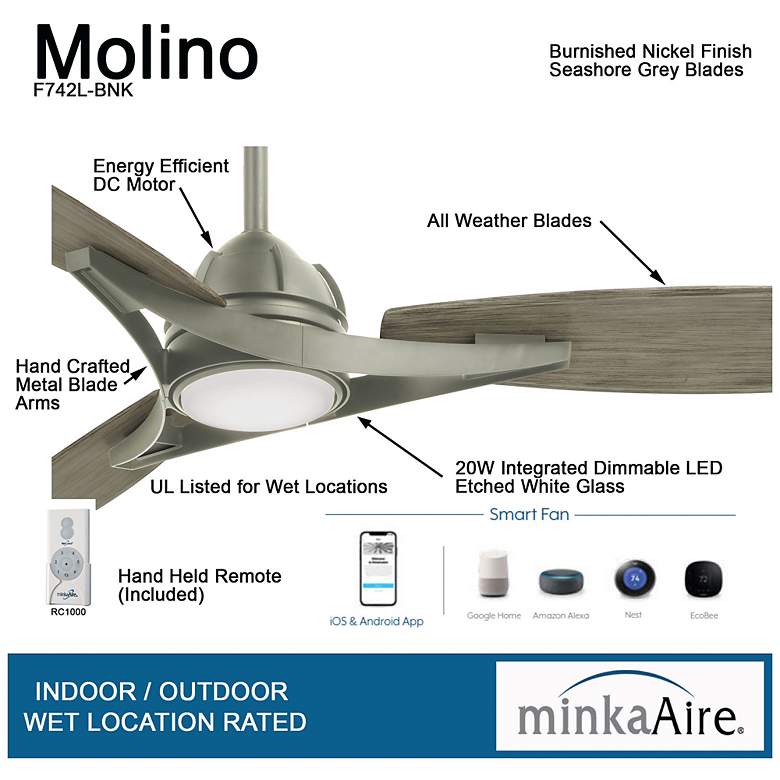 Image 6 65" Minka Aire Molino Burnished Nickel Wet Location LED Smart Fan more views