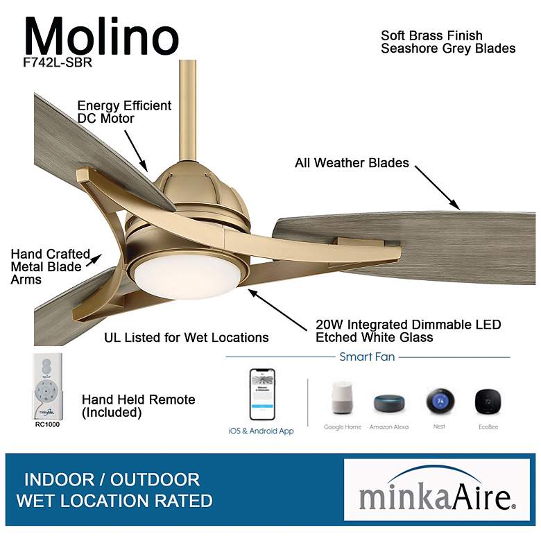 Image 6 65" Minka Aire Molino Soft Brass Wet Location LED Smart Fan more views