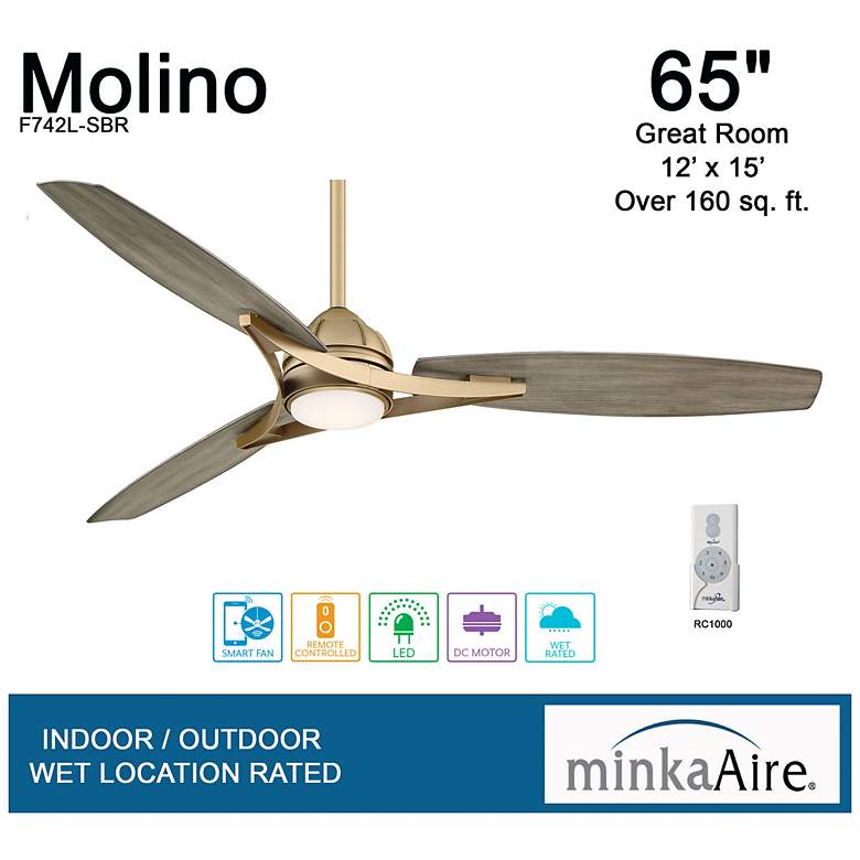 Image 7 65" Minka Aire Molino Soft Brass Wet Location LED Smart Fan more views