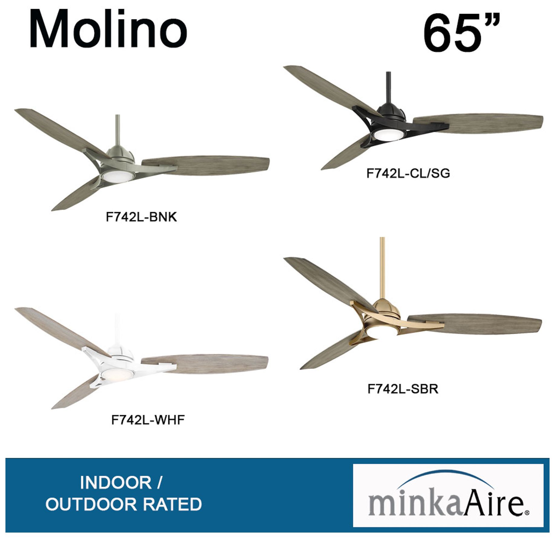 65" Minka Aire Molino Soft Brass Wet Location LED Smart Fan