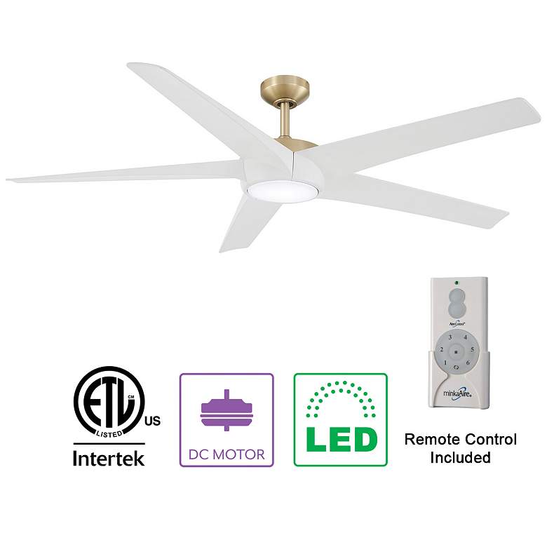 Image 5 65" Minka Aire Skymaster Soft Brass LED Indoor Ceiling Fan with Remote more views