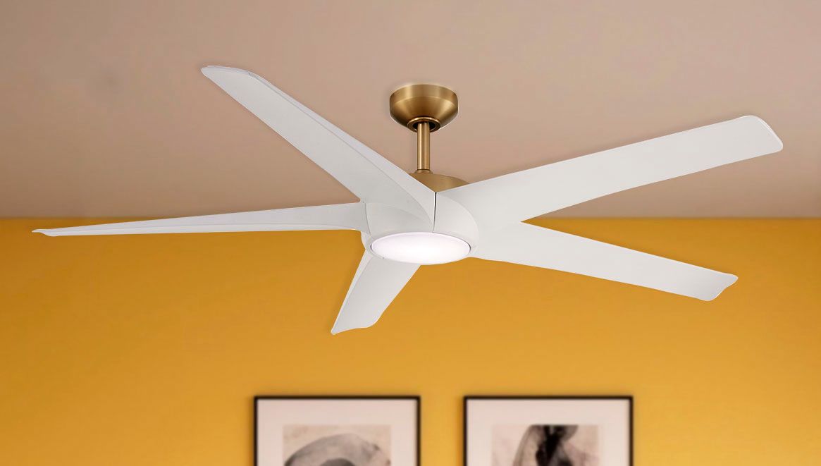 65" Minka Aire Skymaster Soft Brass LED Indoor Ceiling Fan with Remote