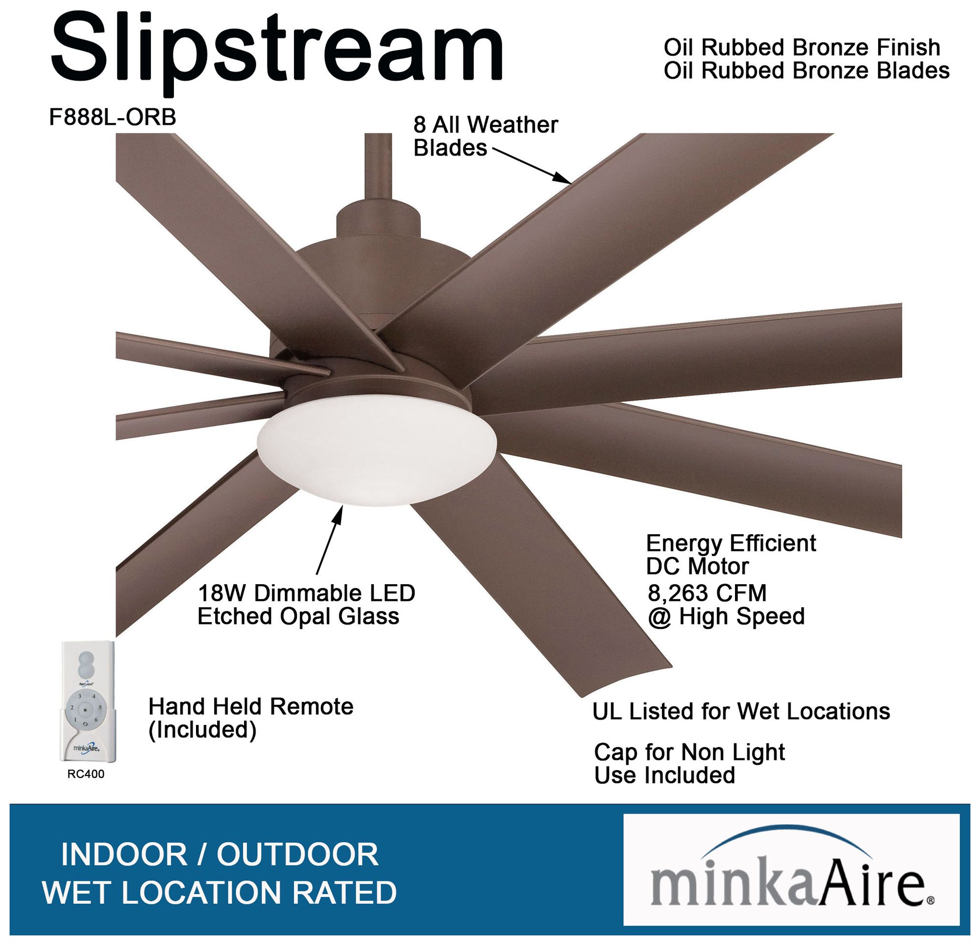 65" Minka Aire Slipstream Bronze LED Large Outdoor Fan with Remote