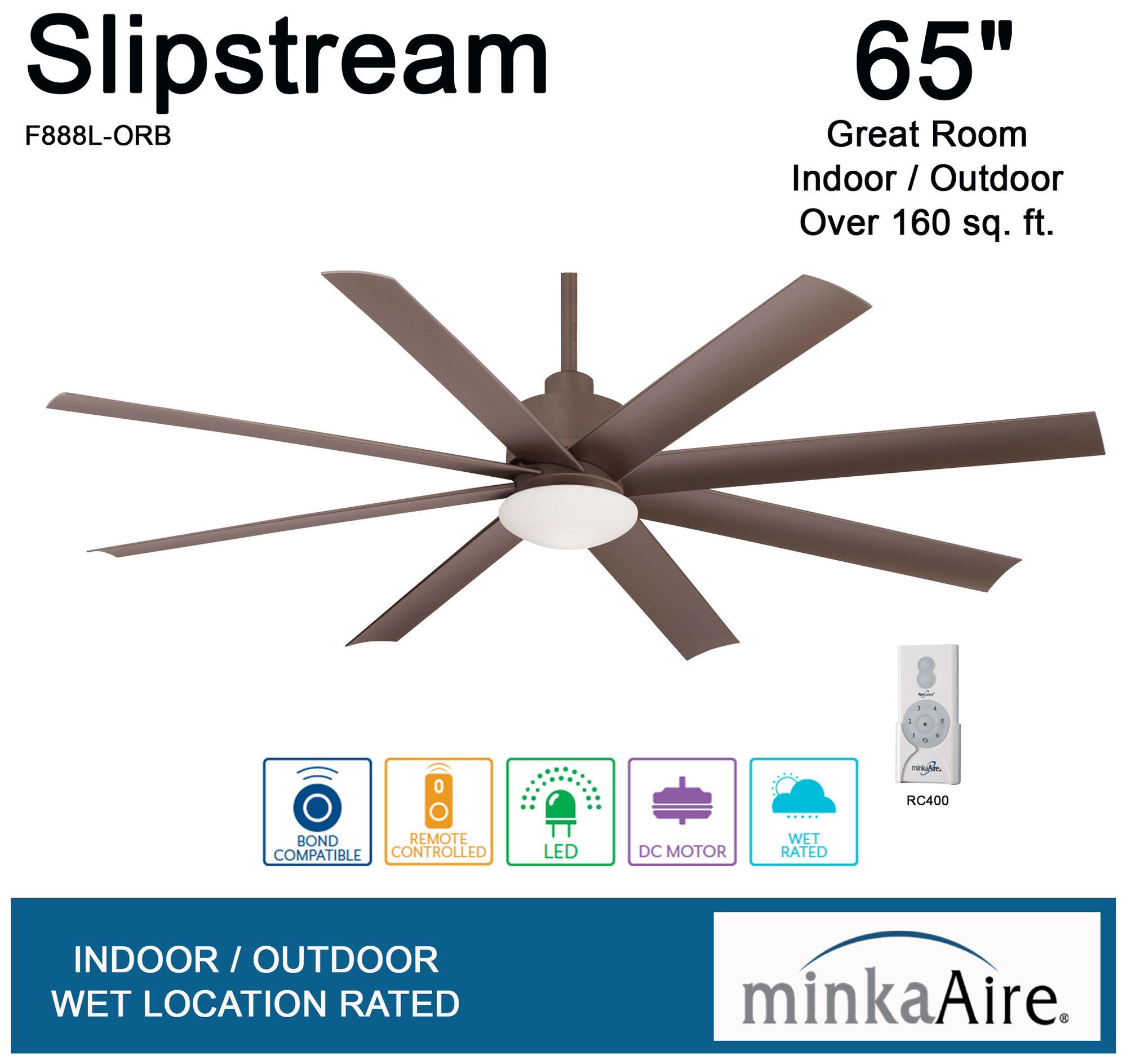65" Minka Aire Slipstream Bronze LED Large Outdoor Fan with Remote