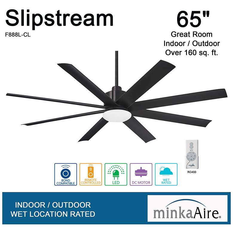 Image 7 65" Minka Aire Slipstream Coal Black Wet Location LED Fan with Remote more views
