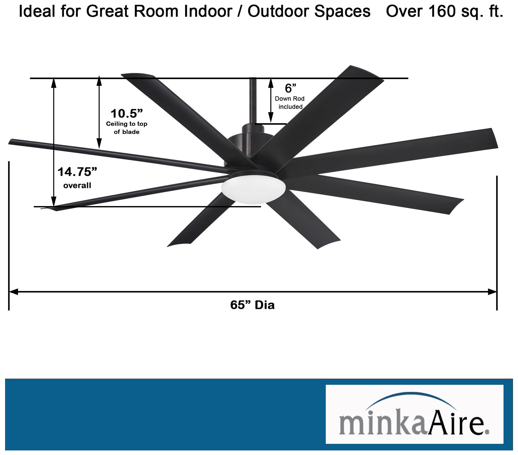 65" Minka Aire Slipstream Coal Black Wet Location LED Fan with Remote