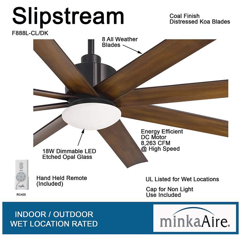 Image 7 65" Minka Aire Slipstream Coal Wet Rated Large Ceiling Fan with Remote more views