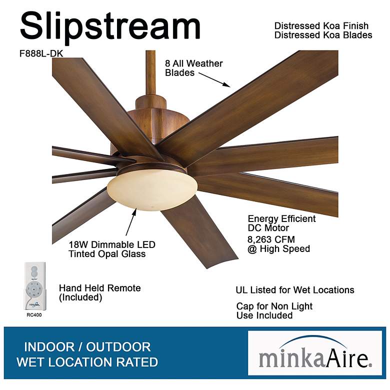 Image 7 65" Minka Aire Slipstream Koa Brown Wet Rated Ceiling Fan with Remote more views