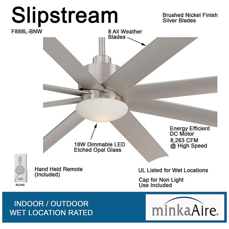 Image 7 65" Minka Aire Slipstream Nickel Outdoor LED Ceiling Fan with Remote more views