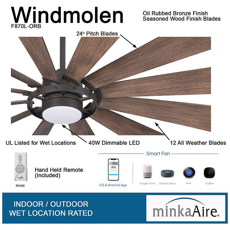 Image 7 65" Minka Aire Windmolen Bronze Wet Rated LED Smart Ceiling Fan more views