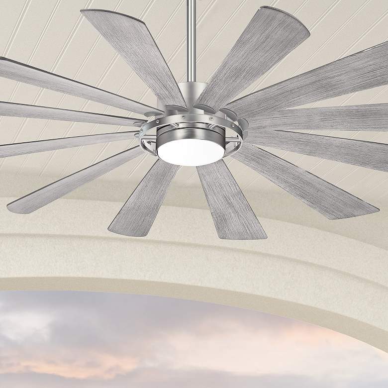 65&quot; Minka Aire Windmolen Brushed Steel LED Wet Rated Smart Ceiling Fan
