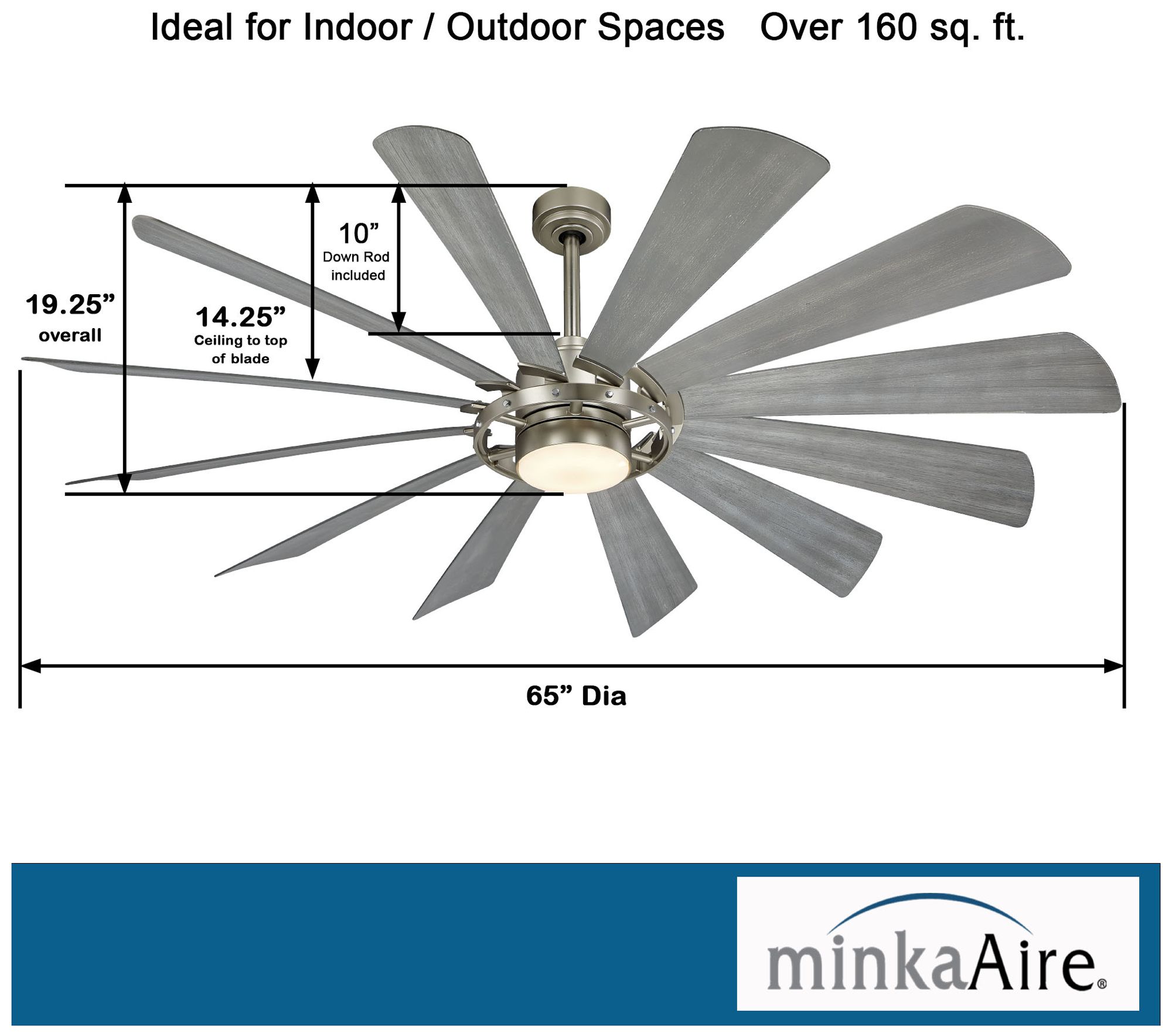 65" Minka Aire Windmolen Brushed Steel LED Wet Rated Smart Ceiling Fan