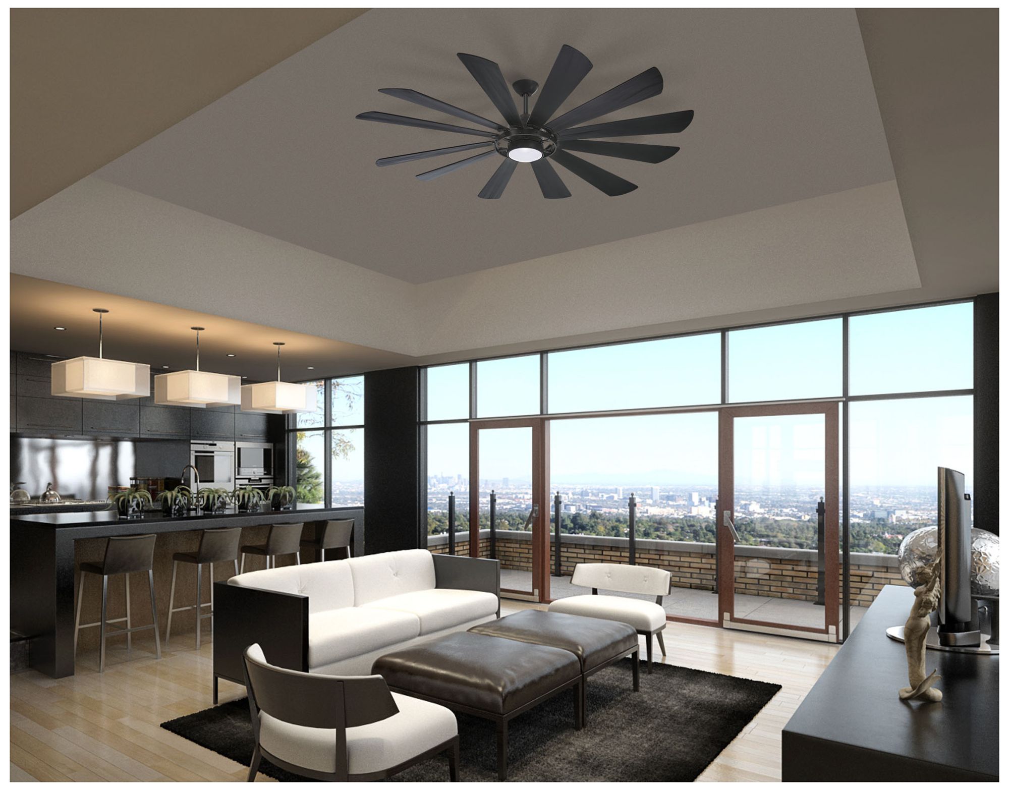 65" Minka Aire Windmolen Textured Coal LED Wet Rated Smart Ceiling Fan