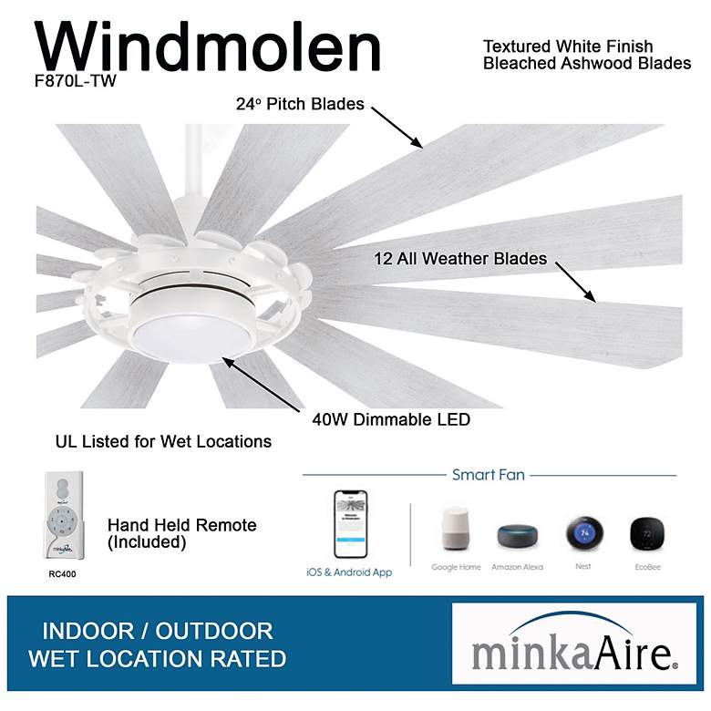 Image 6 65" Minka Aire Windmolen White LED Wet Smart Ceiling Fan with Remote more views