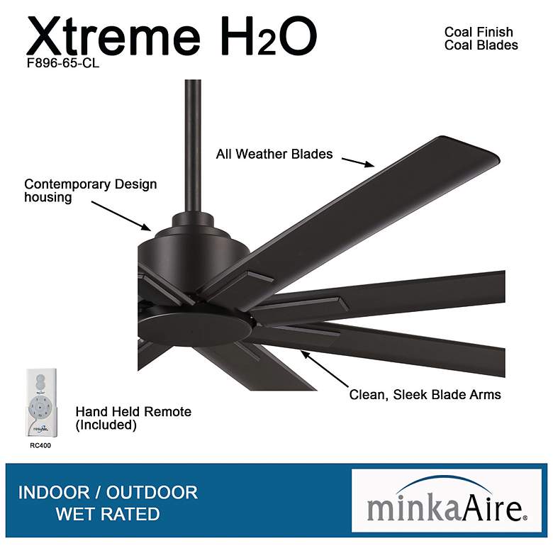Image 6 65" Minka Aire Xtreme H2O Coal Black Wet Rated Ceiling Fan with Remote more views