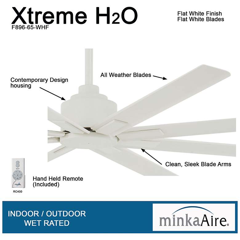 Image 6 65" Minka Aire Xtreme H2O Flat White Wet Ceiling Fan with Remote more views
