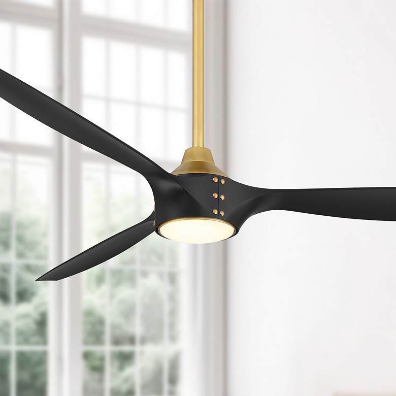 Image 1 65" Pierce Brass LED Smart Ceiling Fan with Black Blades