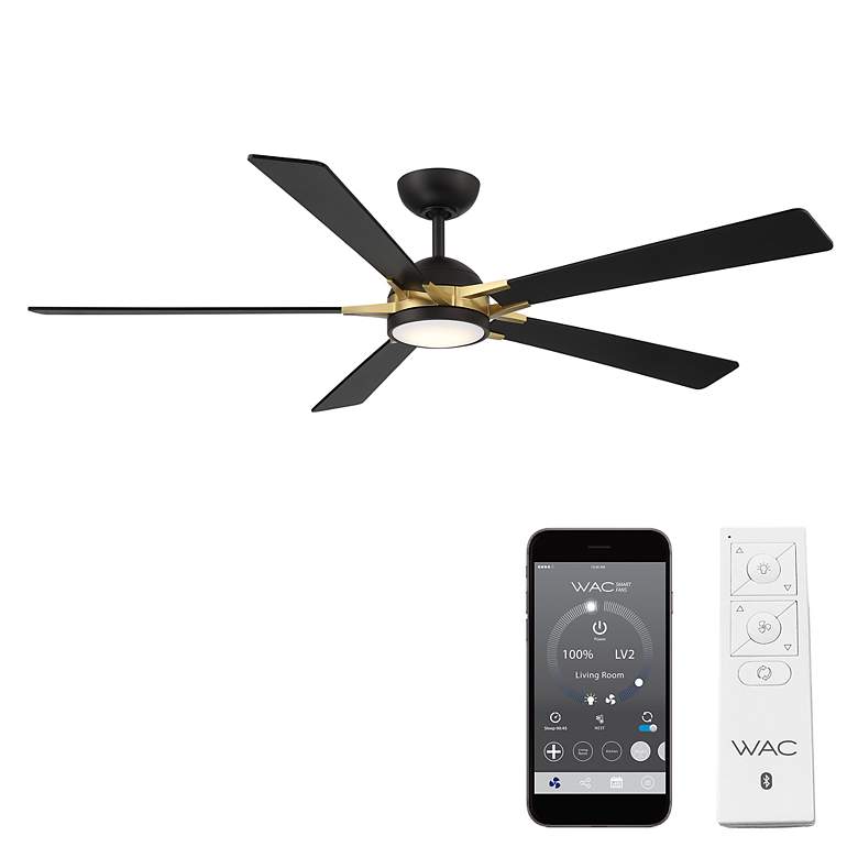 Image 1 65" WAC Rotary Matte Black LED Smart Ceiling Fan