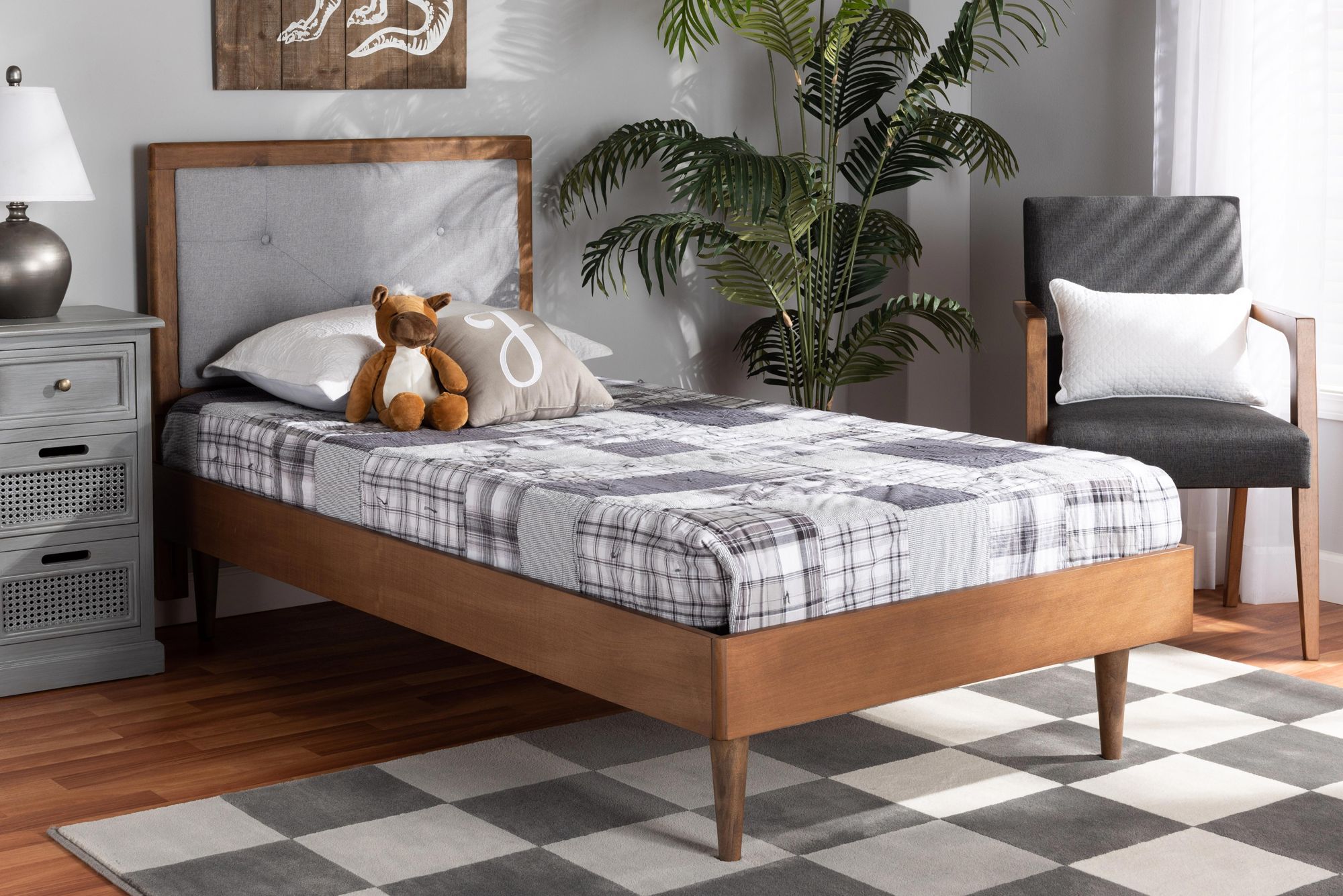 Image 1 Baxton Studio Saul Light Gray Fabric Twin Size Platform Bed in scene