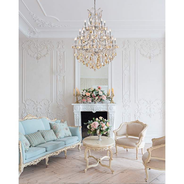 Image 1 Maria Theresa 38" Wide Chrome and Golden Crystal Chandelier in scene