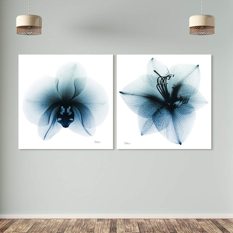 Image 1 Orchid and Amaryllis 76 inch Wide 2-Piece Glass Wall Art Set in scene