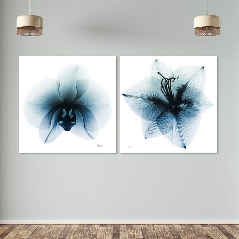 Image 1 Orchid and Amaryllis 76" Wide 2-Piece Glass Wall Art Set in scene