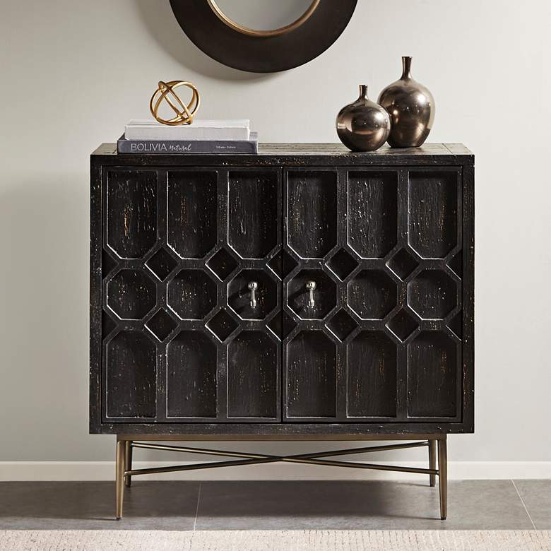 Image 1 Eddy 36" Wide Distressed Black 2-Door Accent Cabinet in scene