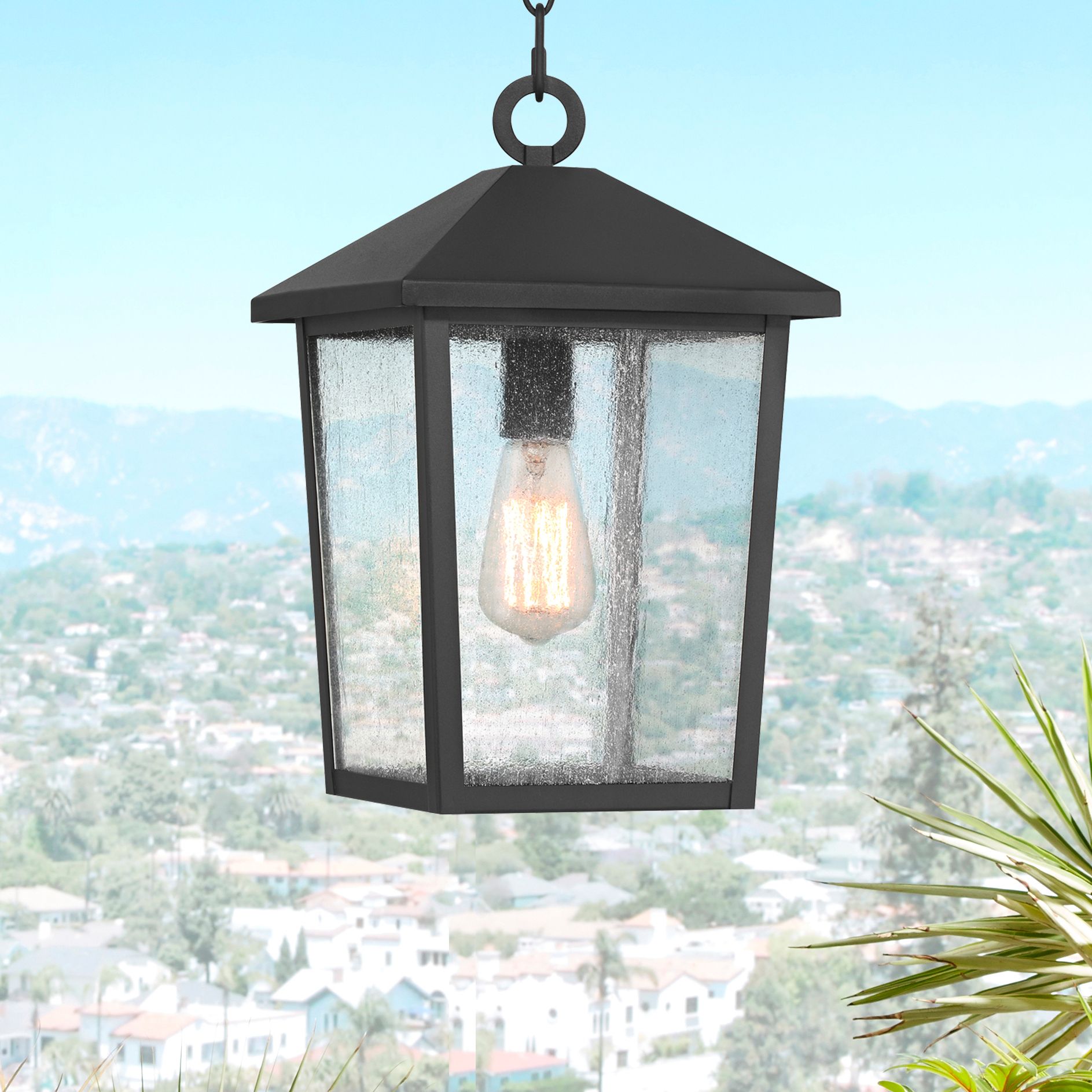 Watch A Video About the John Timberland Westmont Sand Black Outdoor Hanging Light